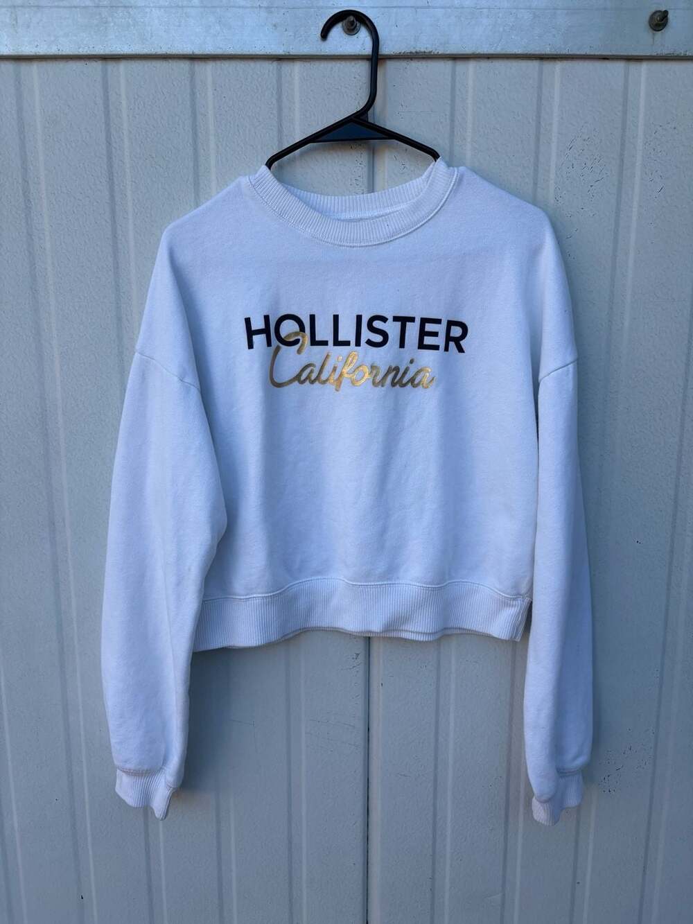 Hollister California White Cropped Logo Crewneck Sweatshirt Size S